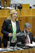 v.li. Finanzministerin Maria Fekter (V) bei ihrer Budgetrede auf der Regierungsbank, Vizekanzler Michael Spindelegger (V)