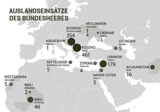 Karte mit den Auslandseinsätzen des Bundesheeres