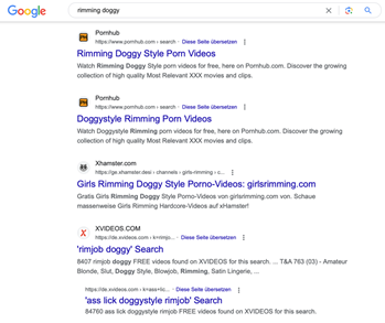 Google-Ergebnisse zu "Rimming" und "Doggy"
