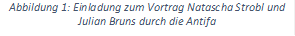 Abbildung 3: Einladung zum Vortrag Natascha Strobl und Julian Bruns durch die Antifa