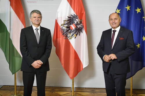 Von links: ungarischer Parlamentspräsident László Kövér, Nationalratspräsident Wolfgang Sobotka (V)