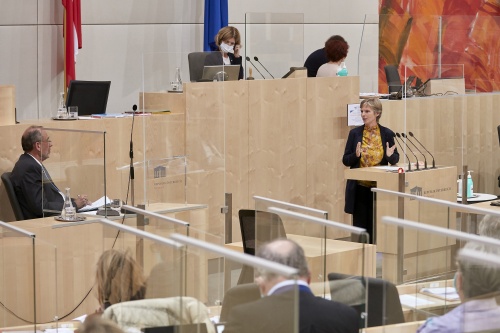 Am Rednerpult Bundesrätin Daniela Gruber-Pruner (S)