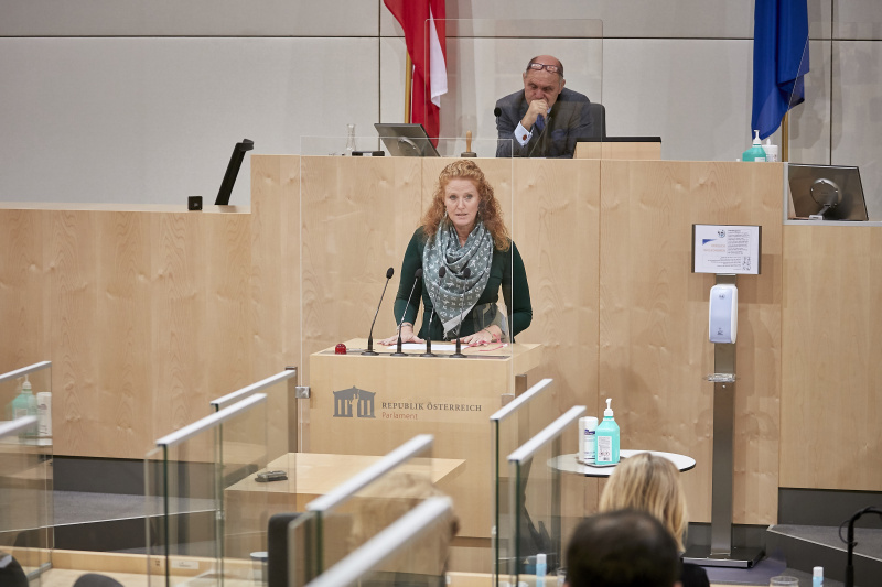 Am Rednerpult Nationalratsabgeordnete Fiona Fiedler (N)