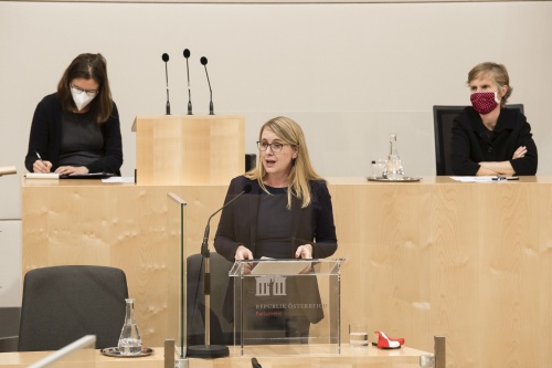 Wirtschaftsministerin Margarete Schramböck (V) auf der Regierungsbank