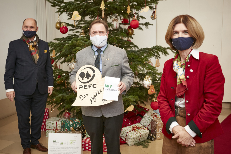 Von links: Nationalratspräsident Wolfgang Sobotka (V), Obmann Salzburger Waldverband Rudolf Rosenstatter, Bundesratspräsidentin Andrea Eder-Gitschthaler (V)