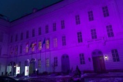 Purple Light Up auf der Fassade des Parlaments am Josefsplatz