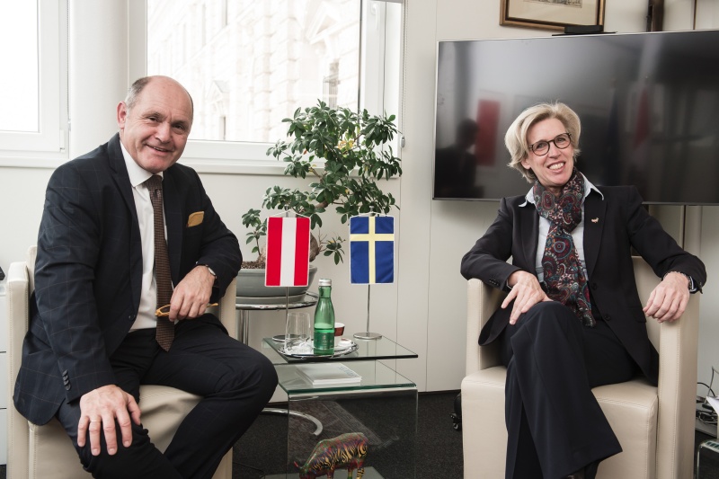 Von links: Nationalratspräsident Wolfgang Sobotka (ÖVP), Schwedische Botschafterin Mikaela Kumlin Granit