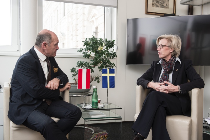 Von links: Nationalratspräsident Wolfgang Sobotka (ÖVP), Schwedische Botschafterin Mikaela Kumlin Granit