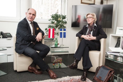 Von links: Nationalratspräsident Wolfgang Sobotka (ÖVP), Schwedische Botschafterin Mikaela Kumlin Granit
