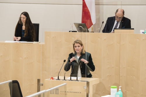Am Rednerpult: Nationalratsabgeordnete Beate Meinl-Reisinger (NEOS)