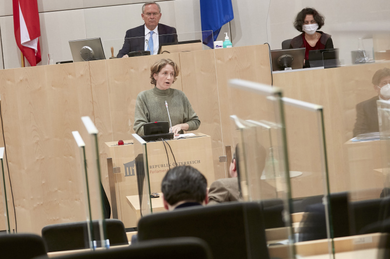 Am Rednerpult Nationalratsabgeordnete Stephanie Krisper (NEOS)