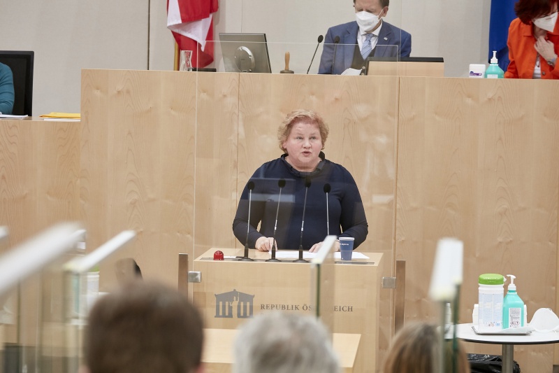 Am Rednerpult Vorsitzende der Bundesratsfraktion Korinna Schumann (SPÖ)