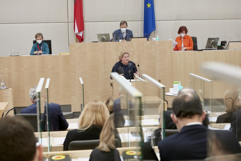 Am Rednerpult Vorsitzende der Bundesratsfraktion Korinna Schumann (SPÖ)