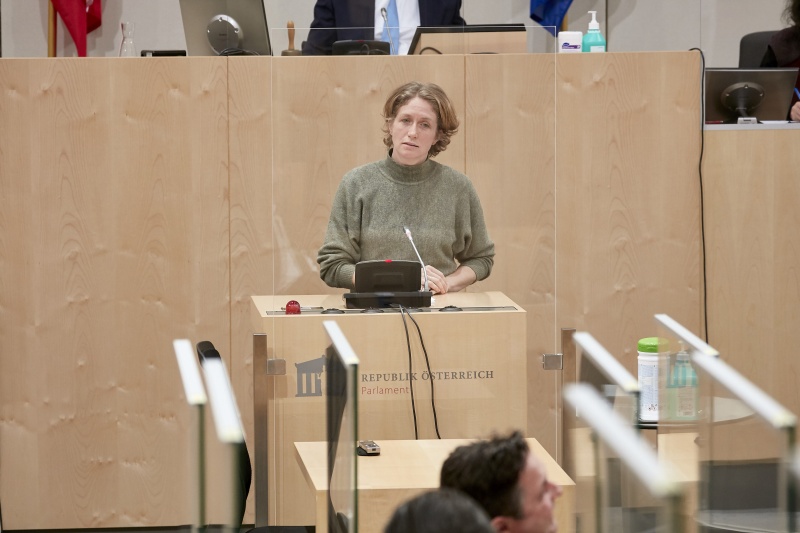 Am Rednerpult Nationalratsabgeordnete Stephanie Krisper (NEOS)