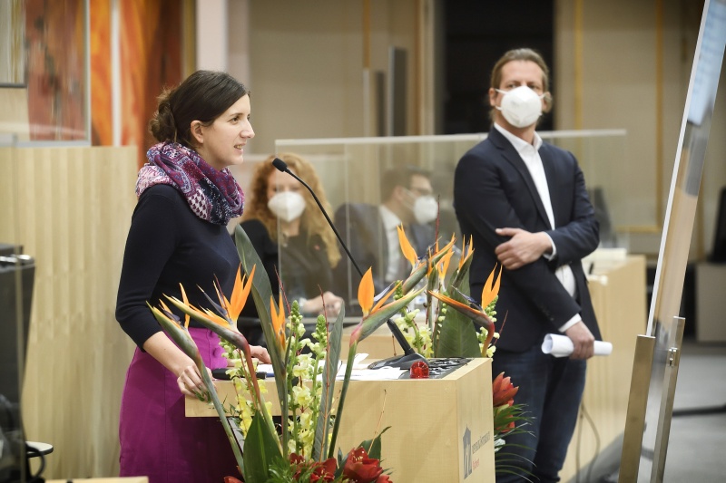 Präsentation Projekt: 'Lern und Begegnungswelten'. Von links: Erika Reisenegger, Michael Longhino