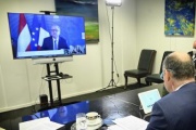 Nationalratspräsident Wolfgang Sobotka (ÖVP), Französischer Parlamentspräsident Richard Ferrand via Videoschaltung