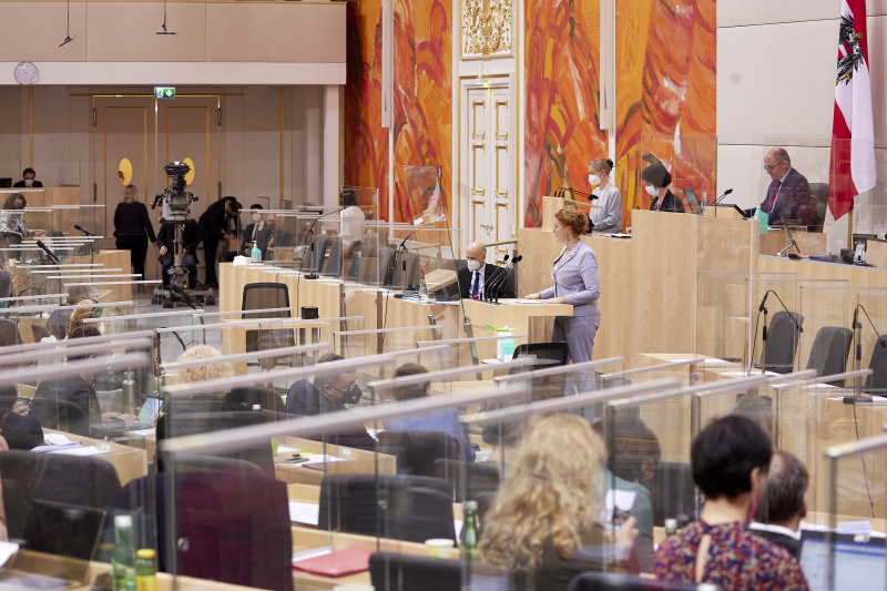 Am Rednerpult Nationalratsabgeordnete Fiona Fiedler (NEOS)