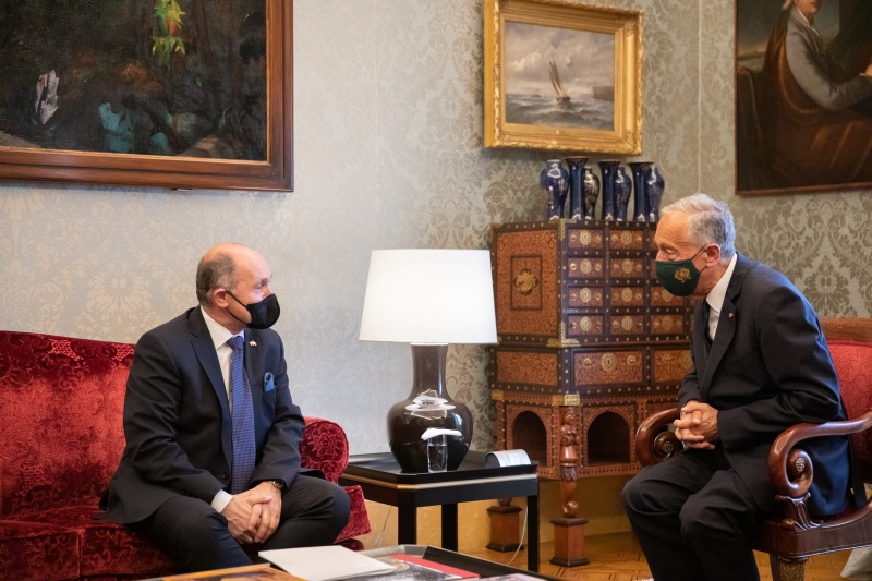 Auspsrache. Von links: Nationalratspräsident Wolfgang Sobotka (ÖVP), Portugiesischer Staatspräsident Marcelo Rebelo de Sousa