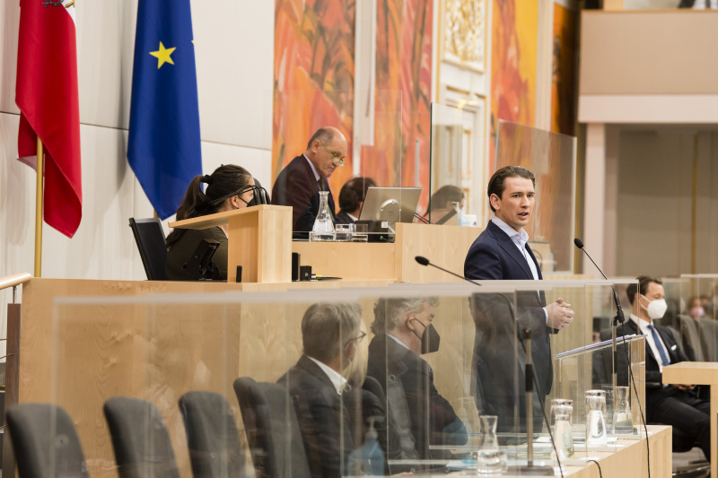 Auf der Regierungsbank Bundeskanzler Sebastian Kurz (ÖVP) bei der Anfragebeantwortung