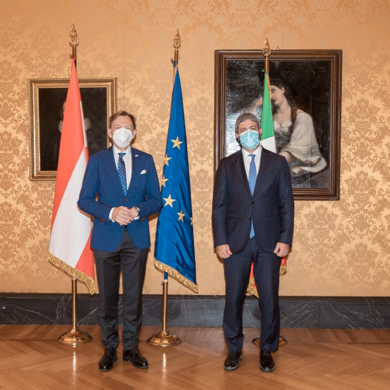 Von links: Bundesratspräsident Christian Buchmann (ÖVP), Präsident der Italienischen Abgeordnetenkammer Roberto Fico