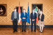 Von rechts: Bundesratsvizepräsidentin Doris Hahn (SPÖ), Präsident der Italienischen Abgeordnetenkammer Roberto Fico, Bundesratspräsident Christian Buchmann (ÖVP), Bundesratsvizepräsident Peter Raggl (ÖVP)