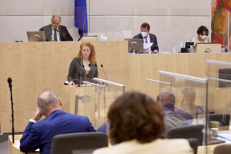 Am Rednerpult Nationalratsabgeordnete Fiona Fiedler (NEOS)