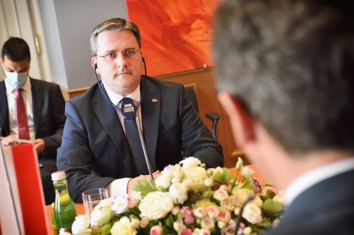 Arbeitsgespräch im Teesalon. Außenminister Serbiens Nikola Selaković