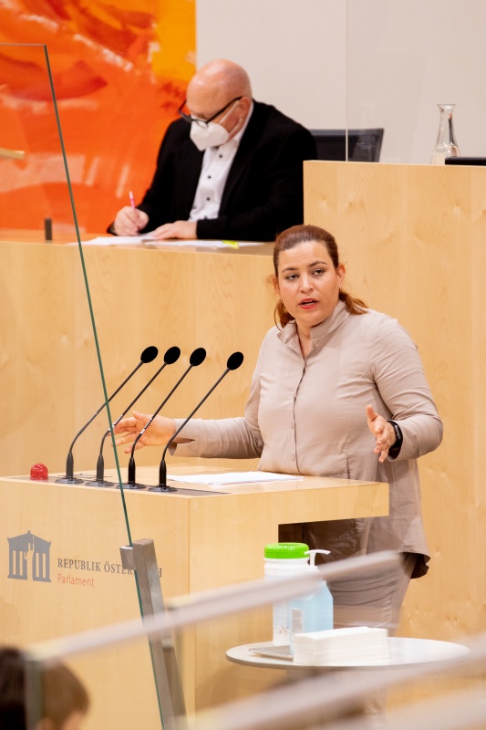 Am Rednerpult: Nationalratsabgeordnete Nina Tomaselli (GRÜNE)