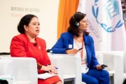 From left: Ms. Puan Maharani, the Speaker of the House of Representatives in Indonesia, Ms. Stephanie D’Hose, the President of the Senate in Belgium. Session 1: Women in the pandemic: A tribute to everyday heroes