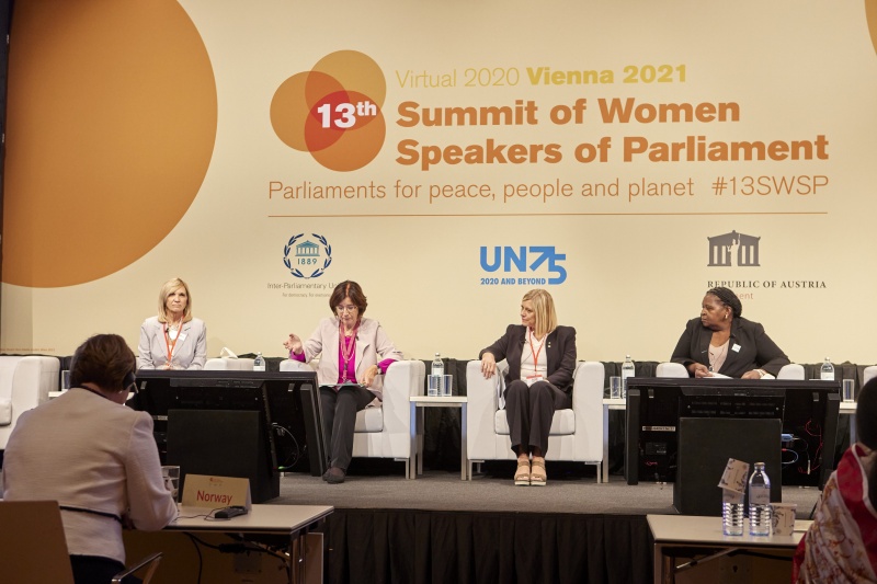 Moderator Ms. Christine Muttonen introduces first motion and invites Speakers to contribute - Session 2: Women in the post-pandemic recovery: Preserving achievements, furthering progress