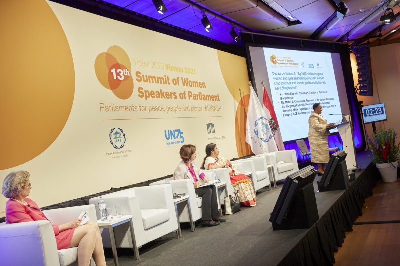 Ms. Shirin Sharmin Chaudhury, the Speaker of Parliament of Bangladesh- Session 2: Women in the post-pandemic recovery: Preserving achievements, furthering progress