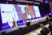Ms. Tone Wilhelmsen Trøen, Speaker of Parliament (Norway) and Chair of the Summit  presents the outcome of the Women’s Summit - Inaugural session of the 5WCSP