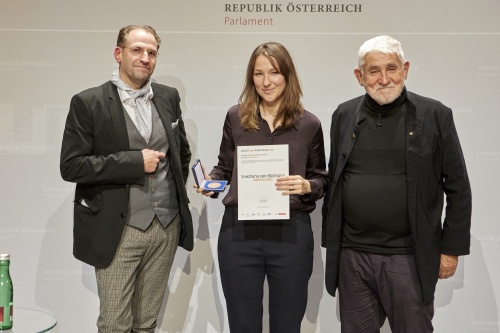 Von links: Gregor Auenhammer Der Standard, Snezhana von Büdingen Global Peace Photo Award 2021, Wener Sobotka President PHG