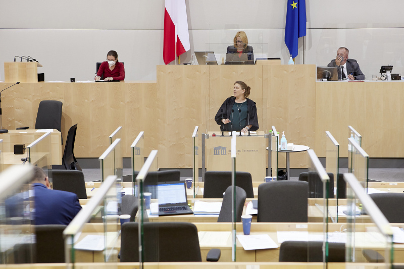 Am Rednerpult Nationalratsabgeordnete Julia Seidl (NEOS)