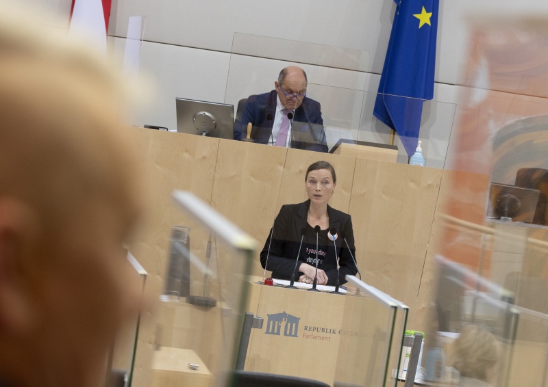 Nationalratsabgeordnete Heike Grebien (GRÜNE) am Rednerpult