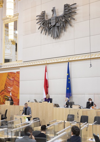 Nationalratsabgeordneter Markus Koza (GRÜNE) am Rednerpult, am Präsidium Zweite Nationalratspräsidentin Doris Bures (SPÖ)