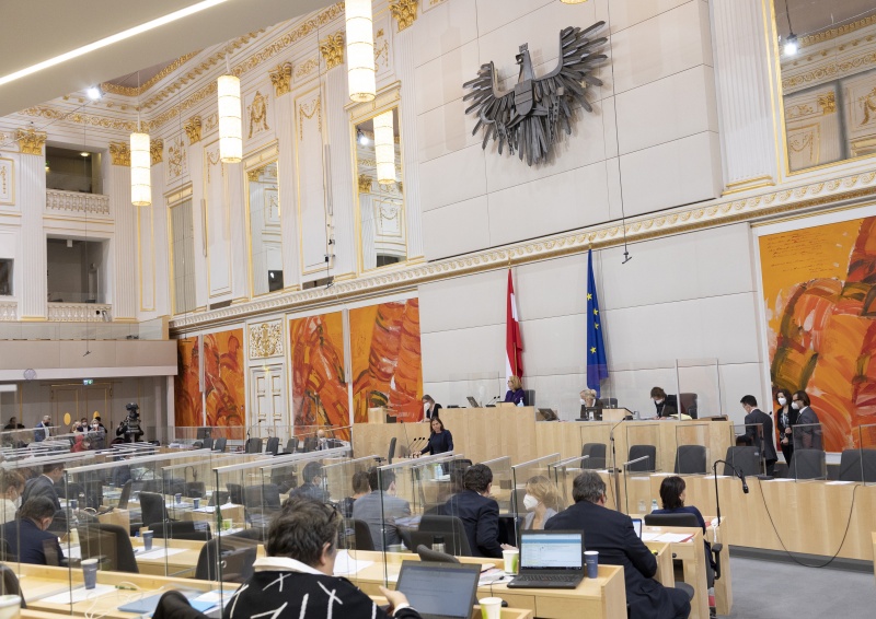 Nationalratsabgeordnete Bettina Zopf (ÖVP) am Rednerpult, Zweite Nationalratspräsidentin Doris Bures (SPÖ) am Präsidium