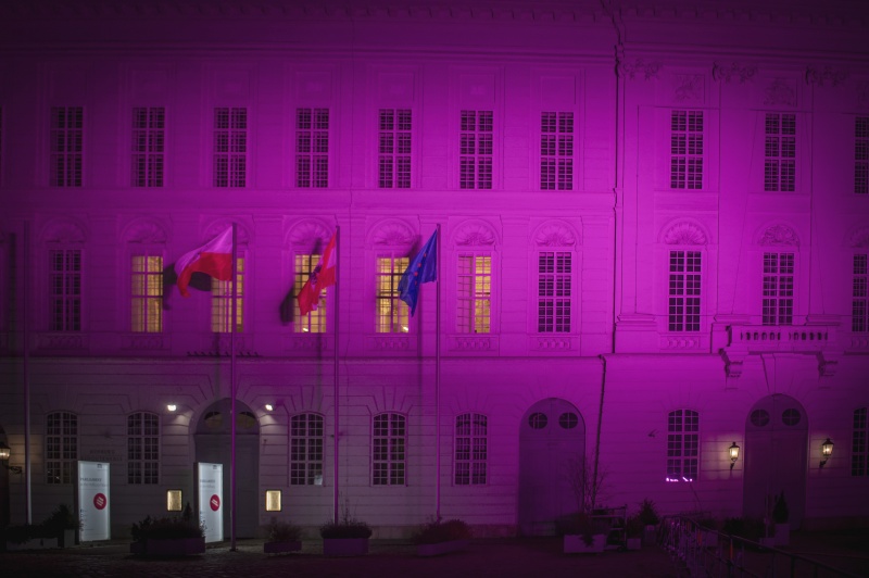 Violett beleuchteter Josefsplatz