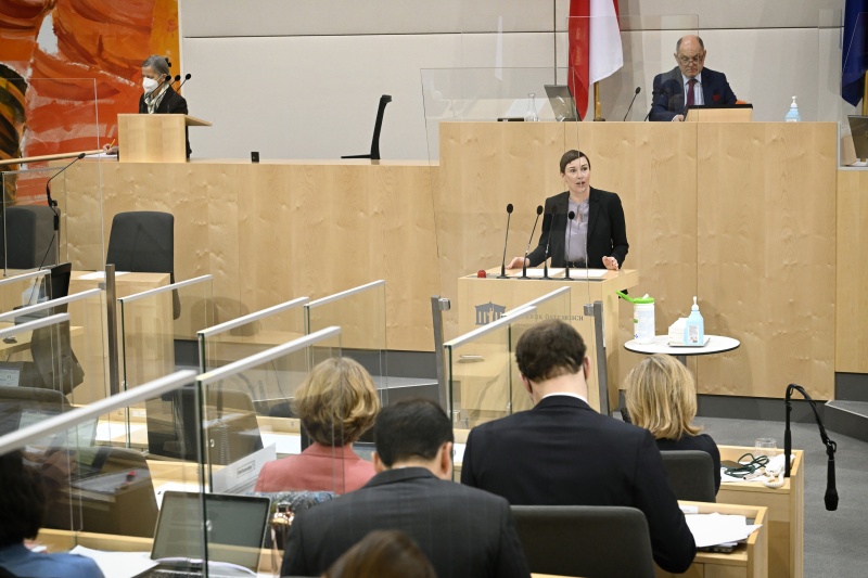Am Rednerpult: Nationalratsabgeordnete Henrike Brandstötter (NEOS)