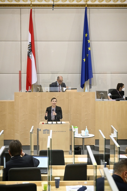 Am Rednerpult: Nationalratsabgeordnete Henrike Brandstötter (NEOS)