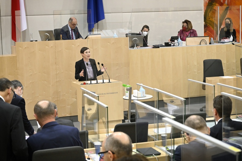Am Rednerpult: Nationalratsabgeordnete Henrike Brandstötter (NEOS)