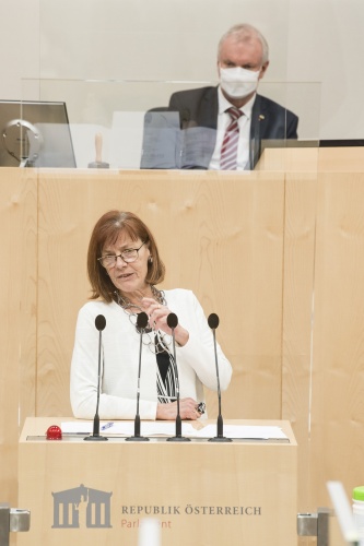 Am Rednerpult: Bundesrätin Michaela Schartel (FPÖ). Am Präsidium: Bundesratsvizepräsident Günther Novak (SPÖ)