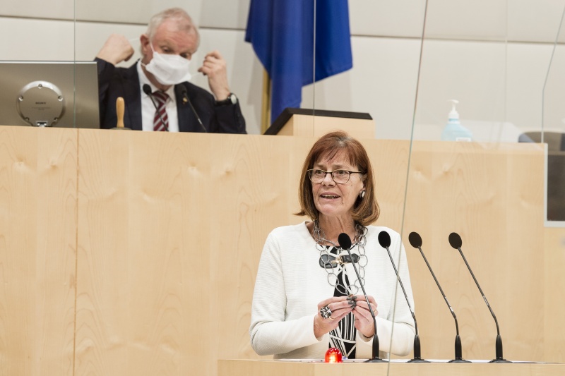 Am Rednerpult: Bundesrätin Michaela Schartel (FPÖ). Am Präsidium: Bundesratsvizepräsident Günther Novak (SPÖ)