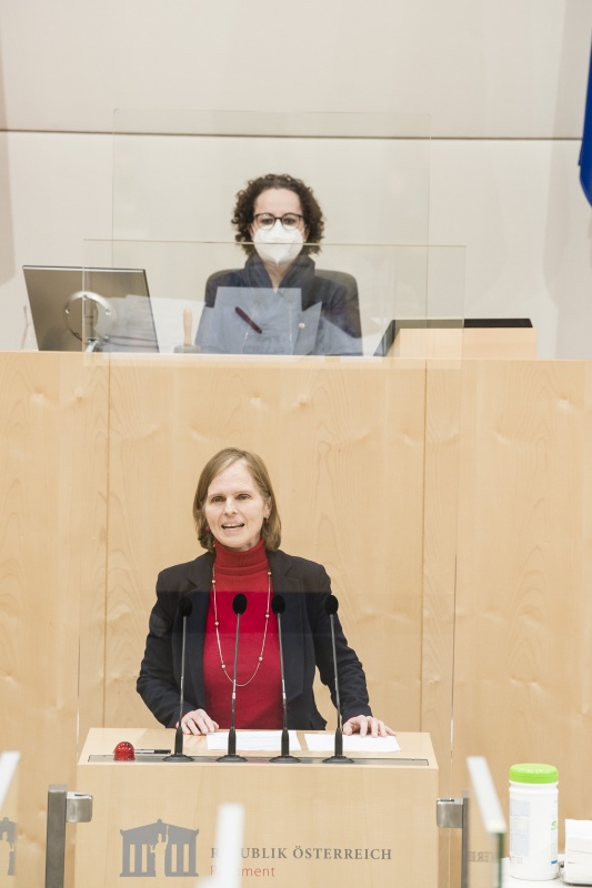 Am Rednerpult: Bundesrätin Daniela Gruber-Pruner (SPÖ). Am Präsidium: Bundesratspräsidentin Christine Schwarz-Fuchs (ÖVP)