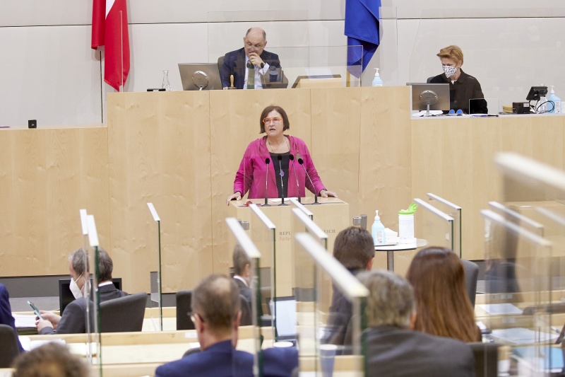 Am Rednerpult: Nationalratsabgeordnete Petra Bayr (SPÖ)