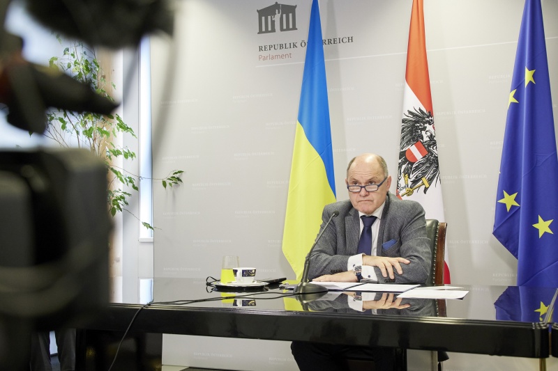 Nationalratspräsident Wolfgang Sobotka (ÖVP) während der Videokonferenz