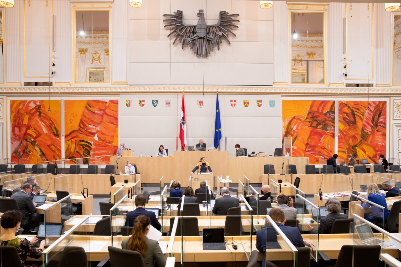 Blick in den Großen Redoutensaal. Bundesrätin Elisabeth Kittl (GRÜNE) am Rednerpult
