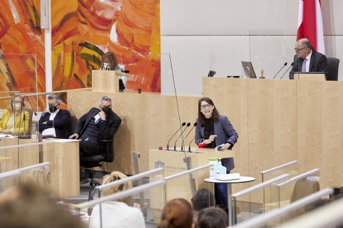 Am Rednerpult: Nationalratsabgeordnete Julia Elisabeth Herr (SPÖ)