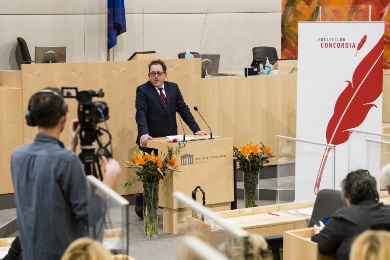 Am Rednerpult: Präsident des Presseclub Concordia Andreas Koller