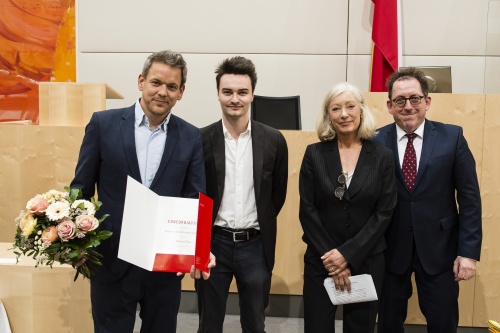 Von links: Preisträger der Kategorie Menschenrechte Martin Thür, Laudatorin Cathrin Kahlweit, Präsident des Presseclub Concordia Andreas Koller